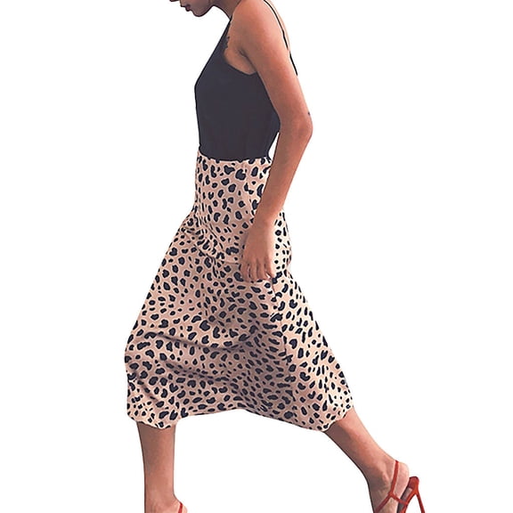 asdoklhq Skirt for Women Plus Size,Leopard Print High Waist Slim A-Line Medium-Length Skirt