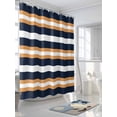 thumbnail image 3 of Fsddascl Orange Navy Blue Striped Shower Curtain Set - Small 36" x 72" Washable Bathtub Curtain with 12 Hooks, Minimalist Farmhouse Lines Waterproof Fabric Stall Shower Curtains for Bathroom/Bathtub, 3 of 6