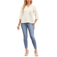 thumbnail image 2 of INSPIRE CHIC Women's 3/4 Sleeve Shirt V Neck Embroidery Lace Casual Tunic Tops Loose Blouses with Side Split XL Apricot, 2 of 5