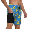 thumbnail image 2 of Naloa Cute Yellow Rubber Ducks Print Men Swim Trunks with Compression Liner ,Board Shorts,Men's Swim Shorts with Drawstring and Elastic Waistband-3X-Large, 2 of 6