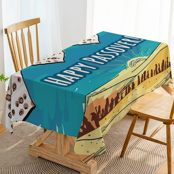 Happy Passover Tablecloth Jewish Matzo Pesach Festival Holiday Party Decoration Kitchen Dining Room Home Decor-60×84inch