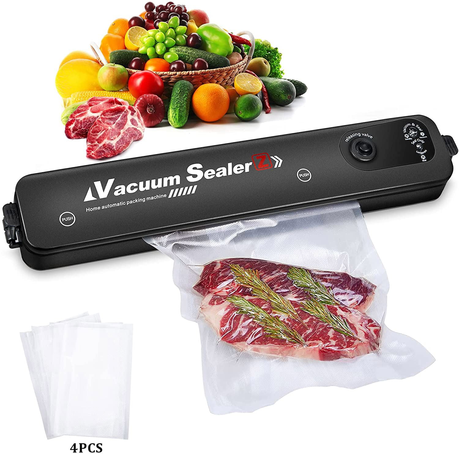 Vacuum Sealer Machine, Jahy2Tech Automatic Food Sealer with 4PCS Vacuum Bags, One-key Auto Food Sealers Vacuum Packing Machine with for Food Preservation, Dry & Moist Universal, Moisture Proof