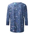 thumbnail image 3 of Sakmal Ladies Tops Plus Size 3/4 Sleeve Blue Crew Neck Floral T-Shirts Womens Shirts, 3 of 4