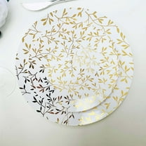 BalsaCircle 10 White 10" Round Plastic Salad Dinner Plates Gold Leaf Design Party Events