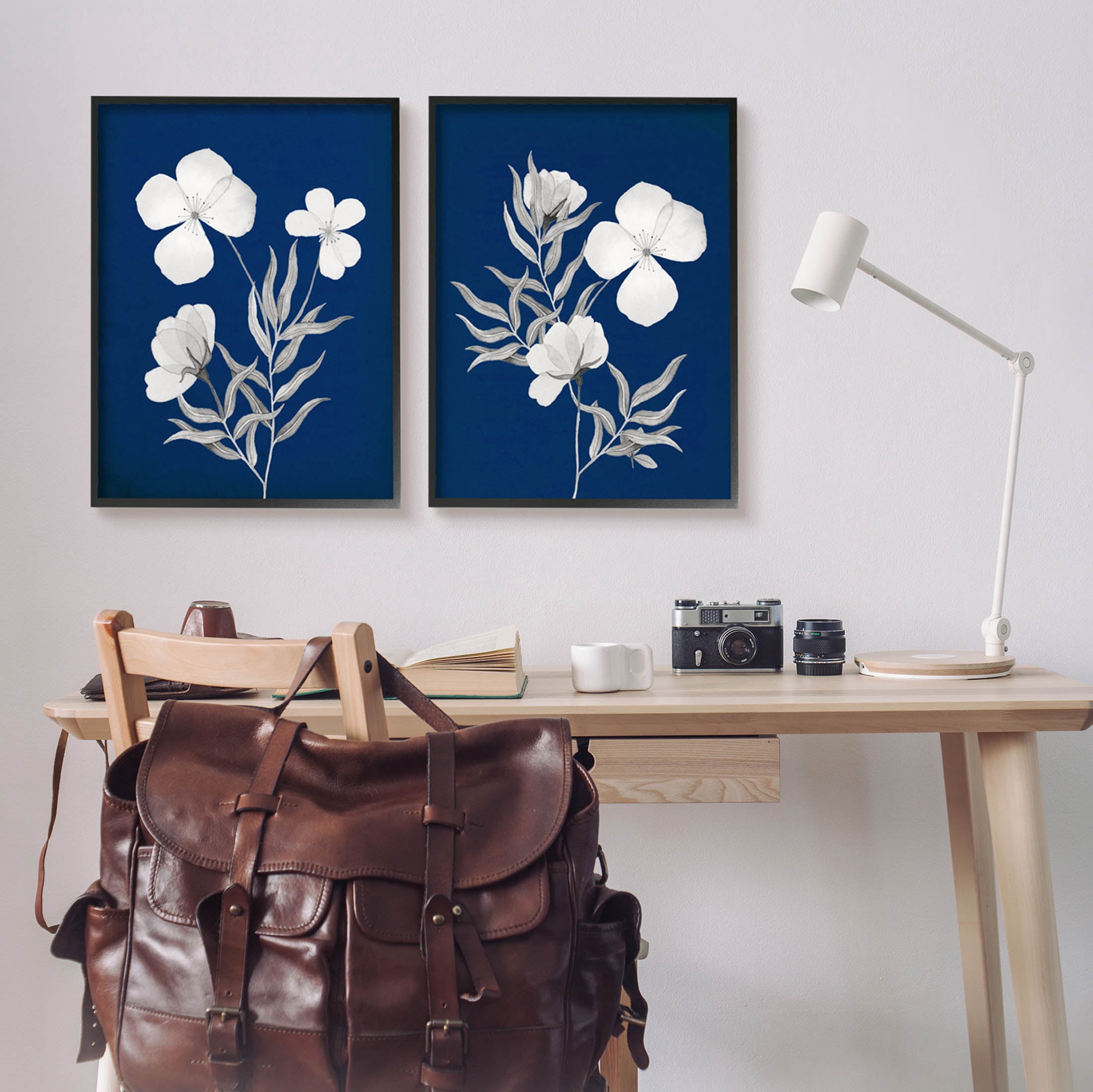 Stupell Industries Bold White Anemone Sprigs Graphic Art Black Framed Art Print Wall Art, Set of 2, Design by Kourtni Gunn