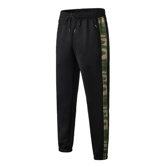 jsaierl Men's Drawstring Workout Pants Patchwork Slim Fit Casual Elastic Waist Jogger Trousers Stripe Camo Sweatpants