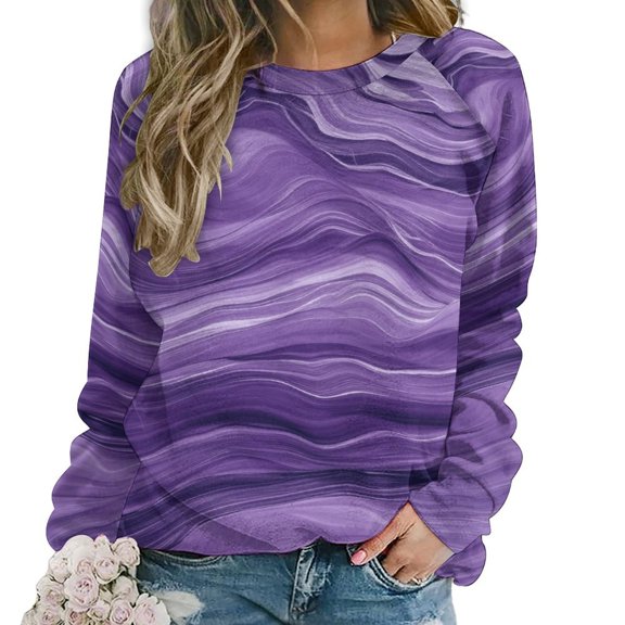 Colorful Marble Pattern Women's Floral Printed Sweatshirt Long Sleeve Crewneck Casual Loose Vintage Graphic Pullover Tops