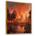 thumbnail image 2 of Designart "Orange Varanasi Ghats in Indian Art" People Framed Wall Art - Global Orange Indian Art Bedroom Framed Canvas Wall Art, 2 of 6