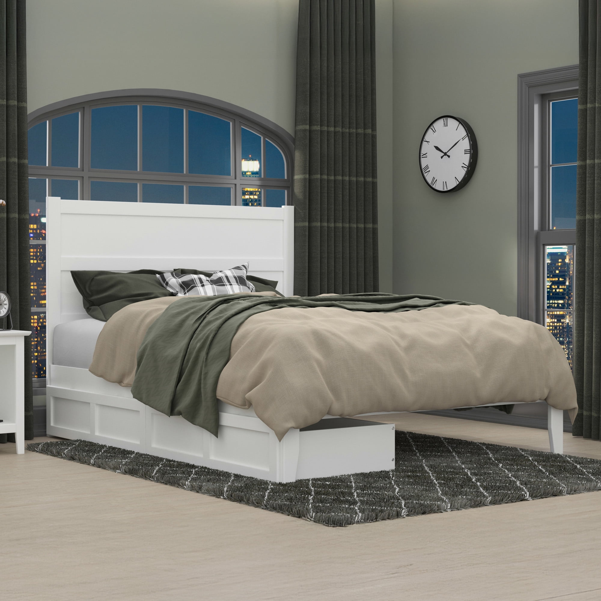 AFI NoHo 14" Queen Wood Platform Bed Frame with Set of 2 Storage Drawers, White