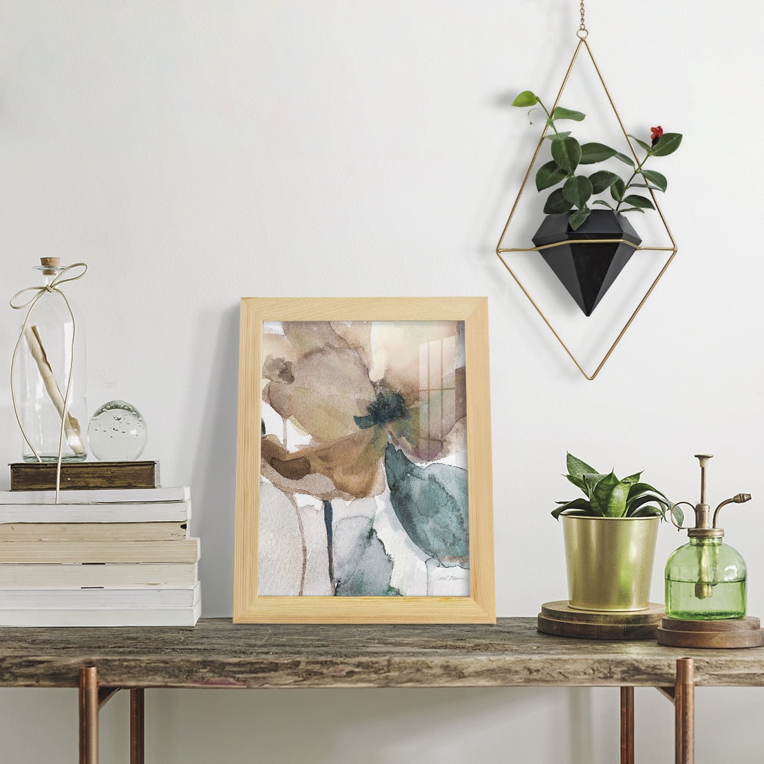 Watercolor Poppy I -Framed Print w/glass-Natural Wood