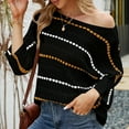 thumbnail image 5 of Fesfesfes Women Sweaters Casual Sexy V-Neck Striped Long Sleeve Tops Blouse Plus Size $10, 5 of 7