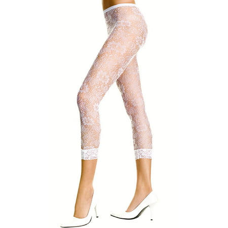 Music Legs White Floral Lace Leggings White One Size Fits