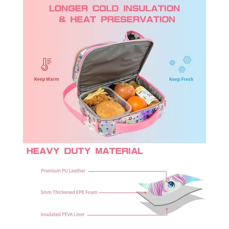 Bento Box with Insulated Lunch Bag, Ice Pack & Water Bottle Set for Kids -  5 Leakproof Compartments, Lunches or Snack Container Girls, Toddlers