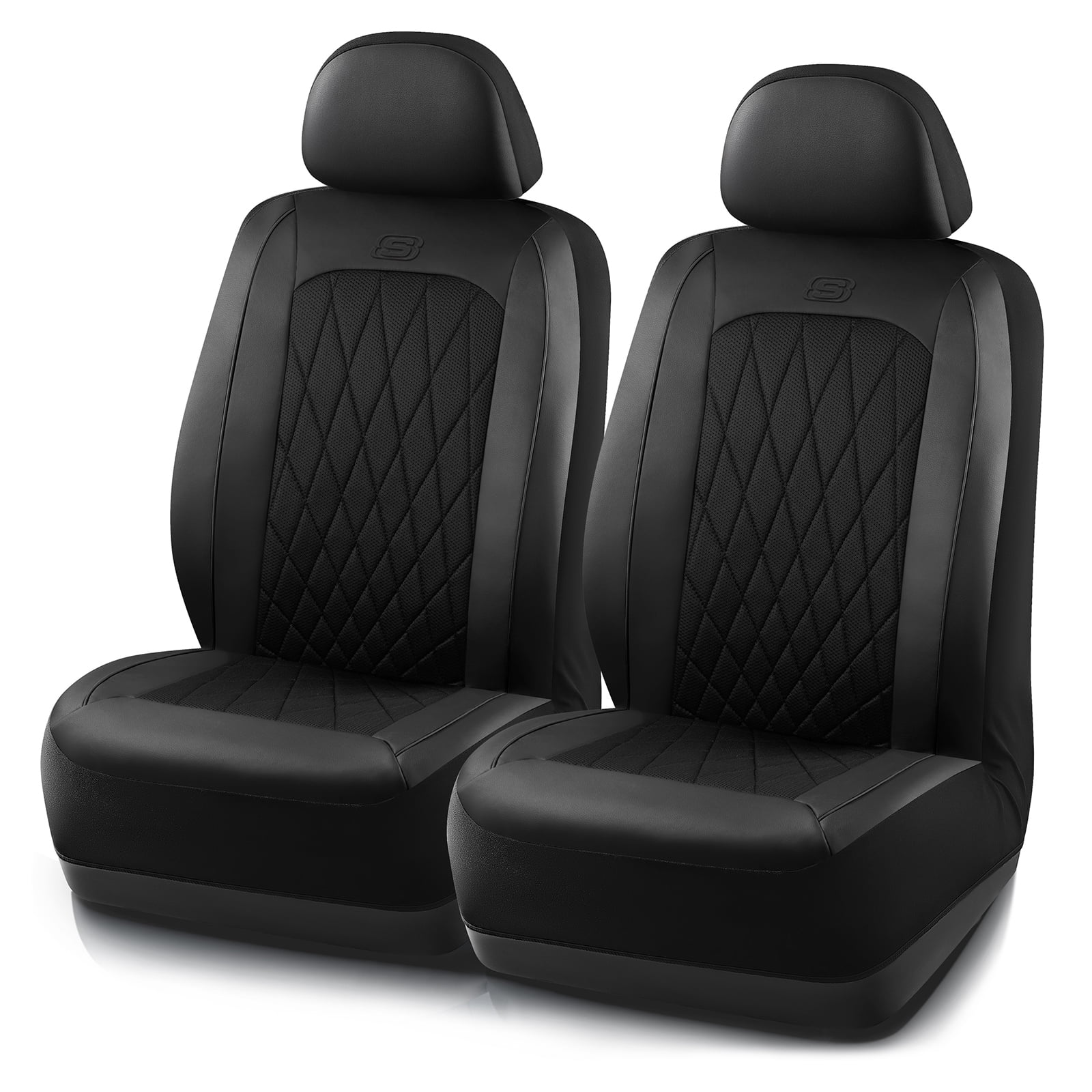 Skechers Car Seat Covers , Air-Cool Design Memory Foam Seat Covers, Piping Leather Mesh Car Seat Cover,Airbag Compatible,Automotive Comfort Universal FitMost Cars,Vans,Truck,SUV,Black Front Set