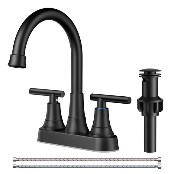 TVOFEK Bathroom Faucet 4 inch, Matte Black Bathroom Sink Faucets fit 2 or 3 Holes with Pop up Drain and cUPC Hoses for Vanity RV Restroom Laundry