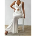 thumbnail image 6 of Women'S Two Piece Outfits Twist Front Halter Tops and Skirt Summer Set White S, 6 of 8