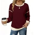 thumbnail image 4 of safuny Women Crewneck Casual Pullover Tops Lightweight Long Sleeve Shirts Loose Sweatshirts Fall Out s Wine _j L, 4 of 9