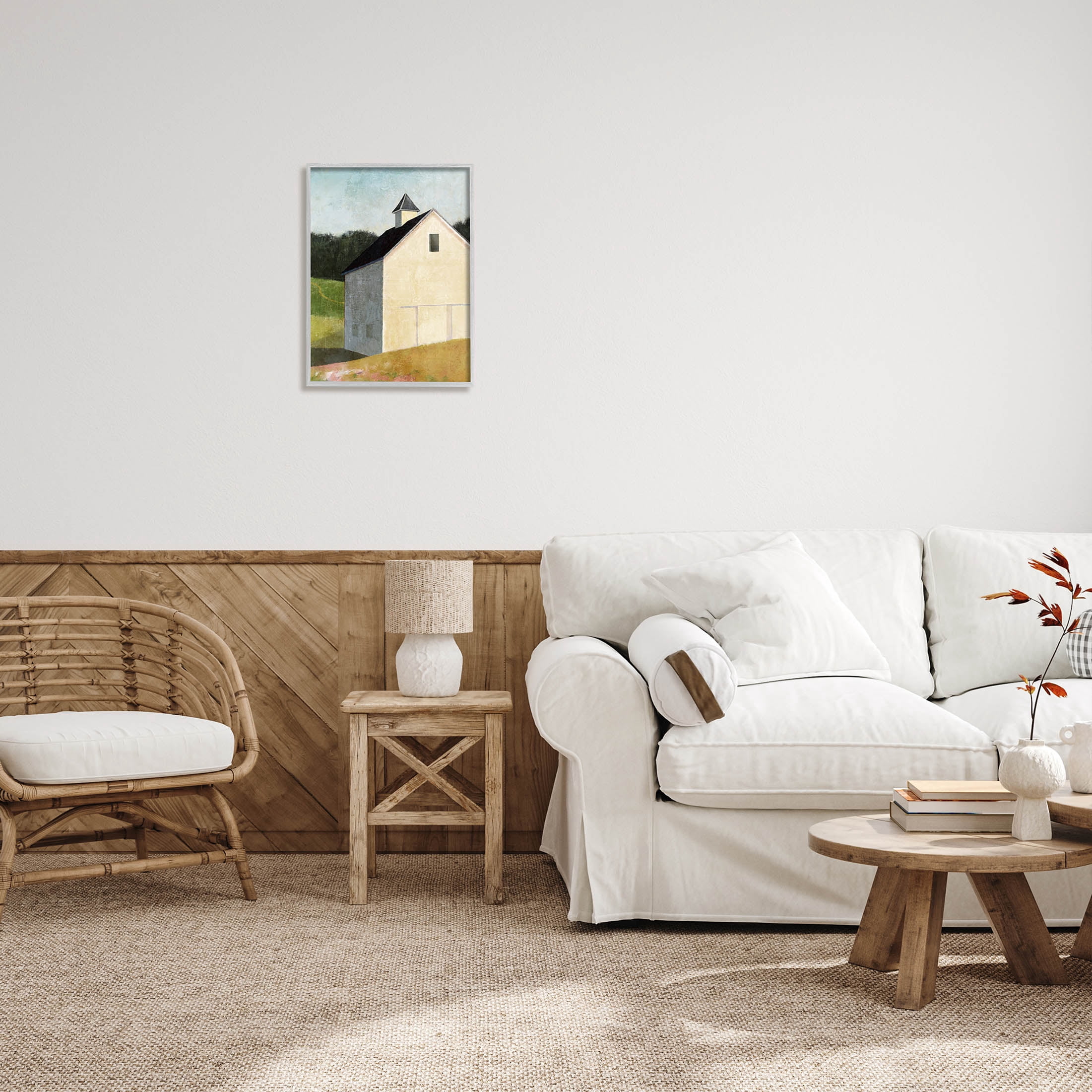 Stupell Industries Countryside Hills Barn Scenery Painting Gray Framed Art Print Wall Art, Design by Suzanne Nicoll