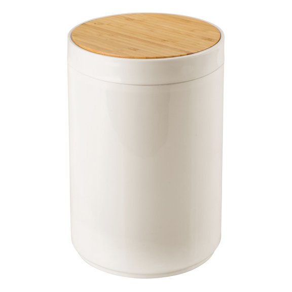 mDesign Plastic Round Trash Can Small with Swing-Close Lid - Cream/Natural