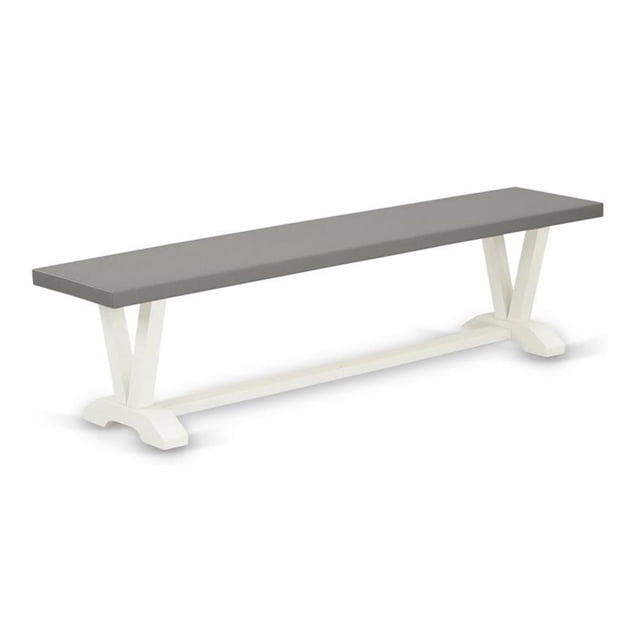Pemberly Row Contemporary V-Style 15x72" Wood Dining Bench in White/Gray