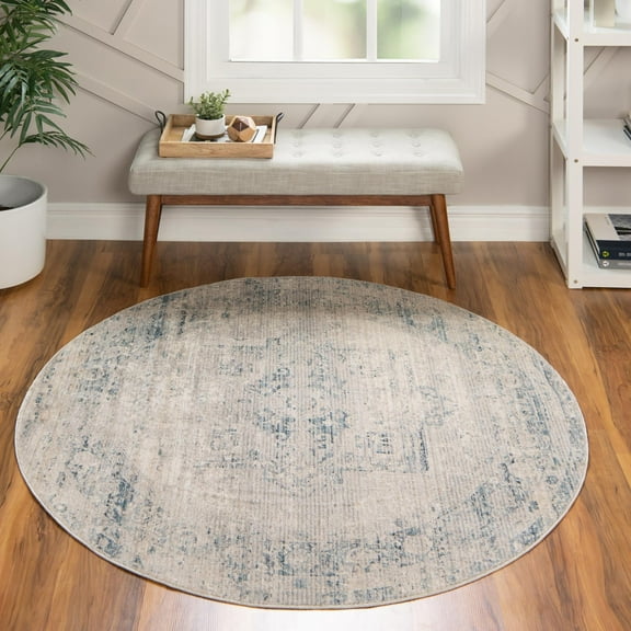 Unique Loom Noble Collection Area Rug - Victoria (5' 1" Round Gray/Blue)