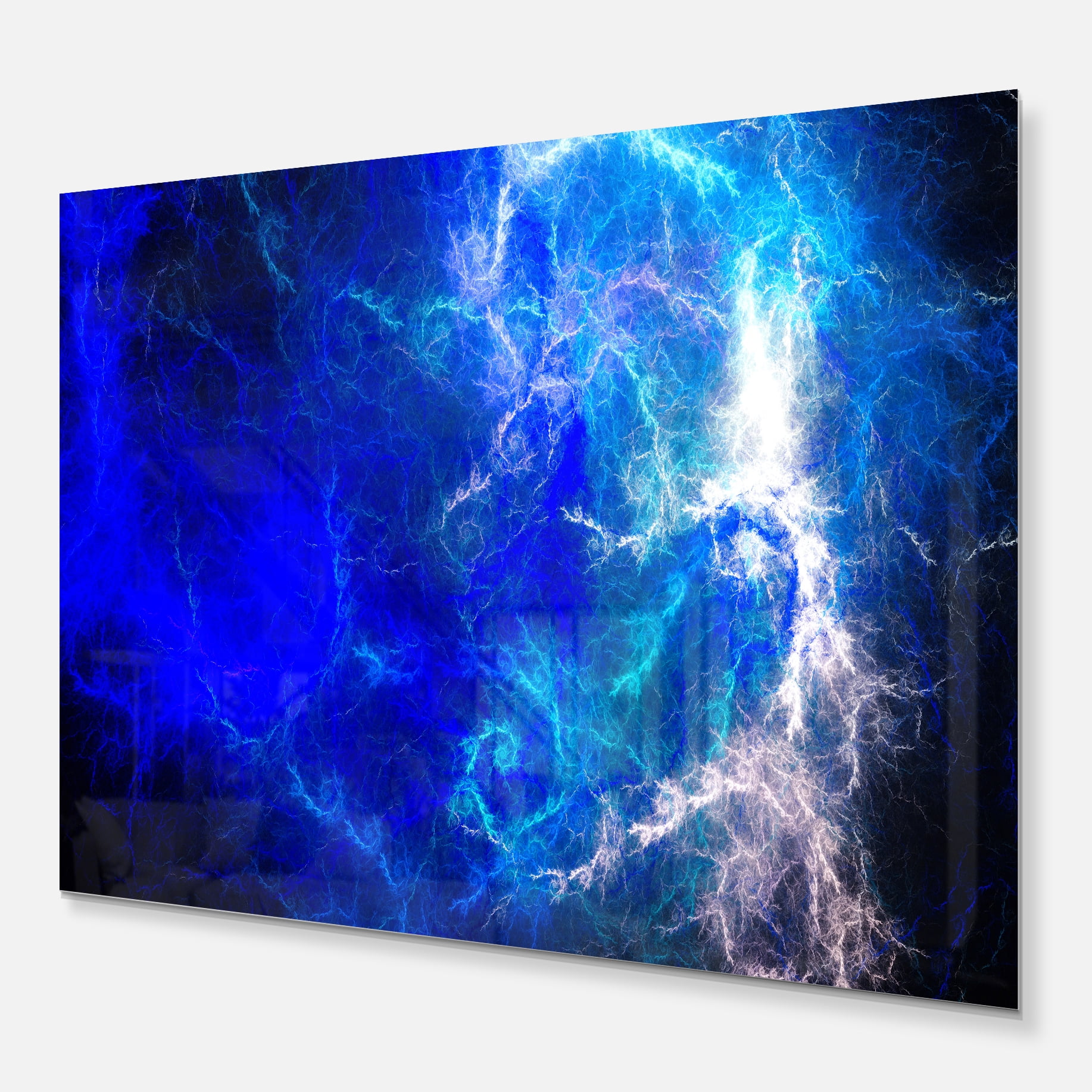 Designart 'Blue Sparkling Lightning' Metal Wall Art