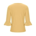 thumbnail image 5 of Women's Solid Color Pleated Trumpet Sleeve Top T-Shirt Blouse Summer Casual Daily Wear Crewneck Mid Sleeve Fashion Essential Gift for Women | Aestivo,Beige L, 5 of 9