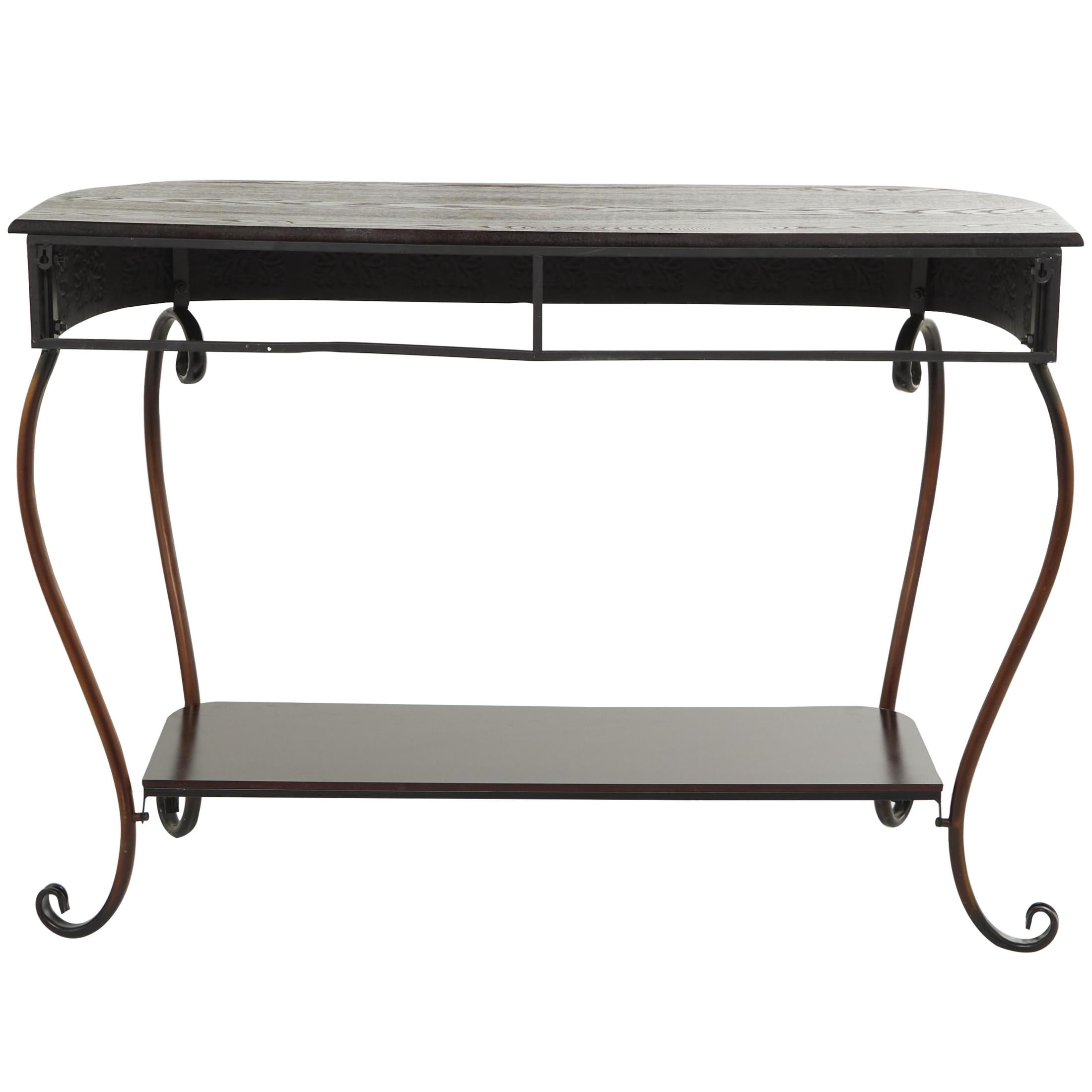 DecMode Traditional Brown Wood and Metal Console, Entryway, Hallway Table with Ornate Detailing and Round Edges, 43"W x 32"H