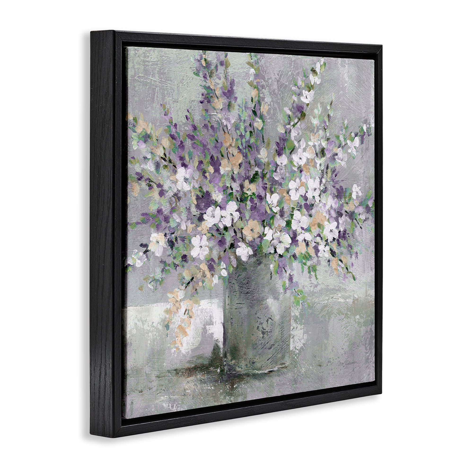 Stupell Industries Blossoming Aster Flower Bouquet Botanical & Floral Painting Black Floater Framed Canvas Art Print Wall Art, 25 x 25