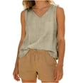 thumbnail image 5 of Sevevn Women's Sleeveless V Neck Linen Tank Tops Casual Loose Fit Pocket Summer Blouse Khaki 2XL, 5 of 9