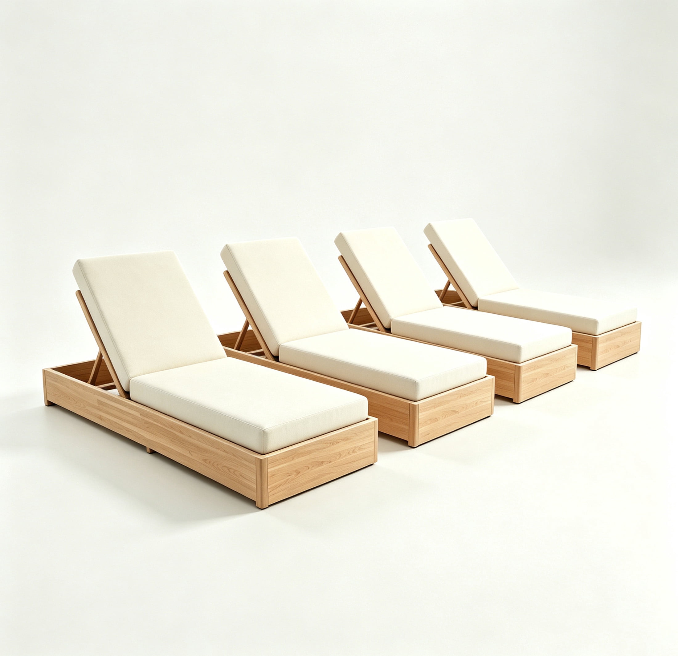 Christopher Knight Home 79" Outdoor Wood Chaise Lounge with Cushion, Adjustable 5-Position, Light Teak, Set of 4