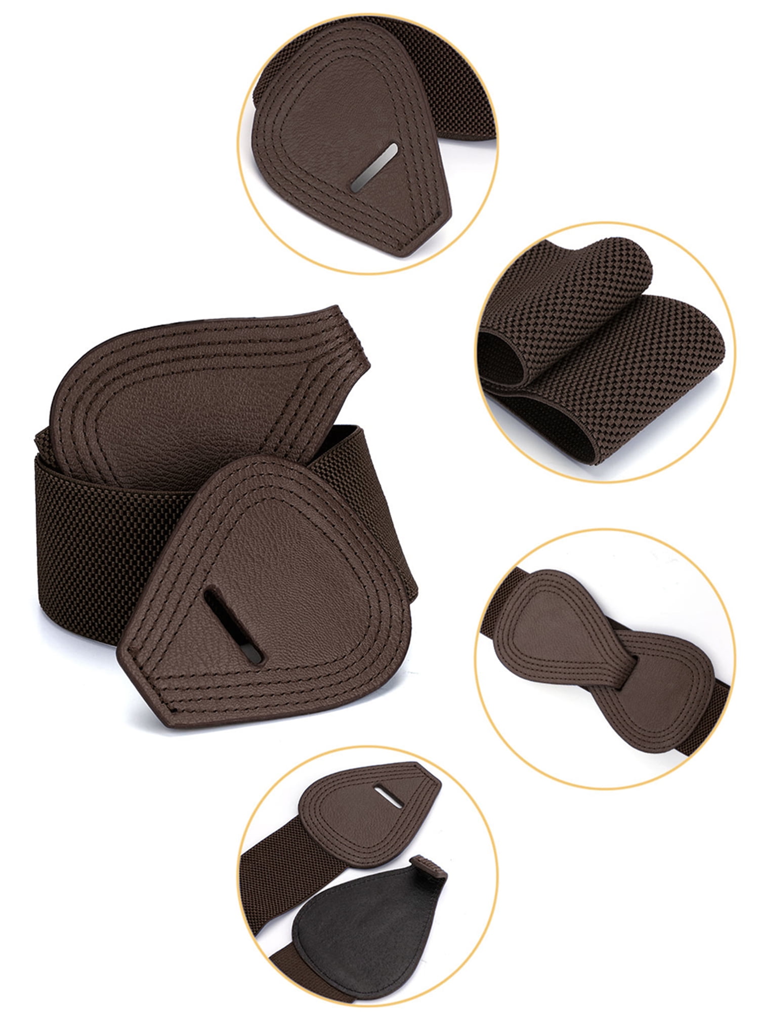 DARING DIVA Women's Plus Buckle Faux Leather Waist Belt 2 Pcs 33.5"x2.36" Brown