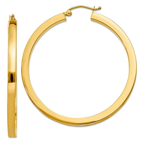 14k Yellow Gold Hollow 3mm Polished Square Hoop Earrings 45mm long 3mm Thick Hoop Earring for Women