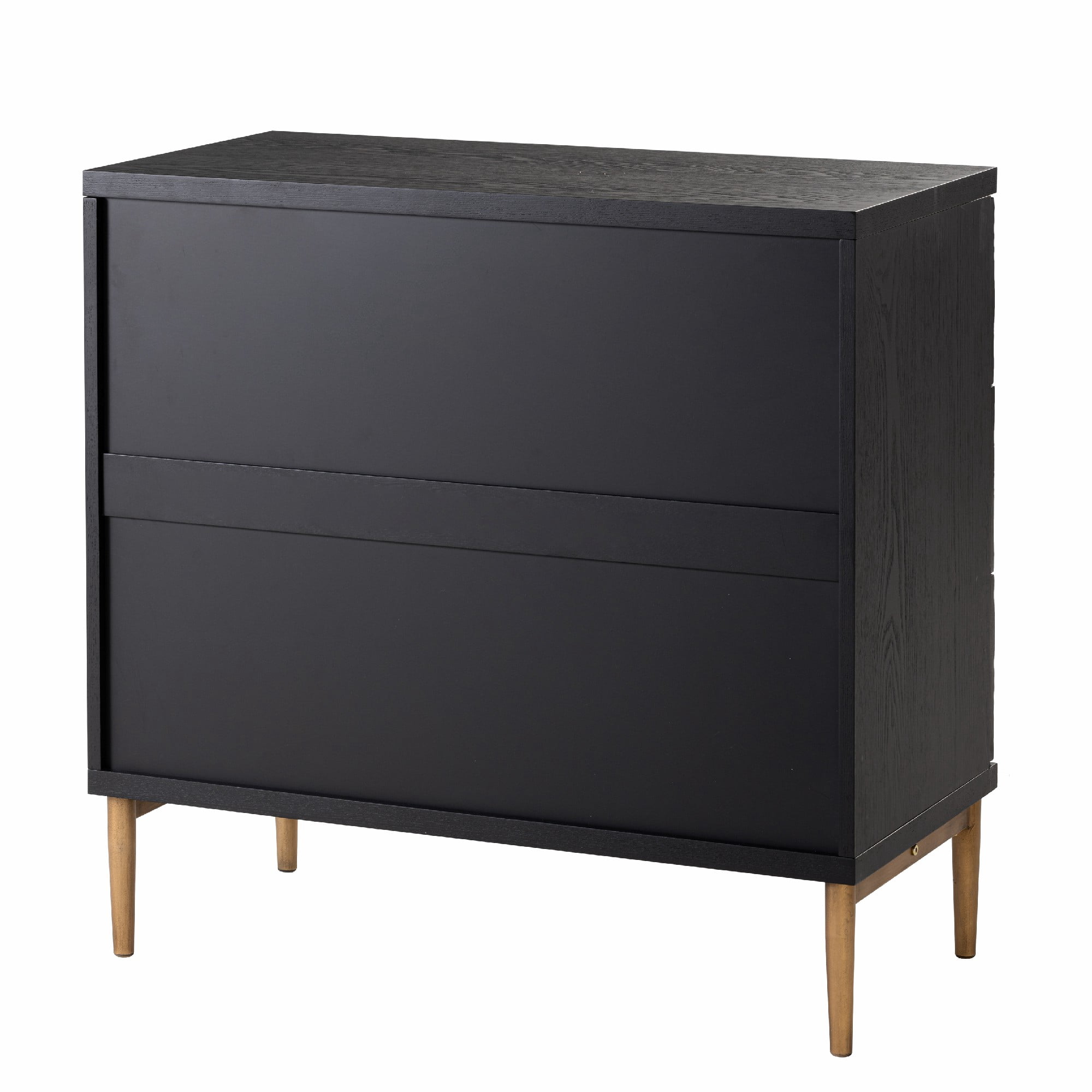 COZAYH Embossed 3 Drawer Farmhouse Dresser with Ring Motif, Distressed Boho Nightstand for Bedroom, Entryway, French Country, Black & Gold