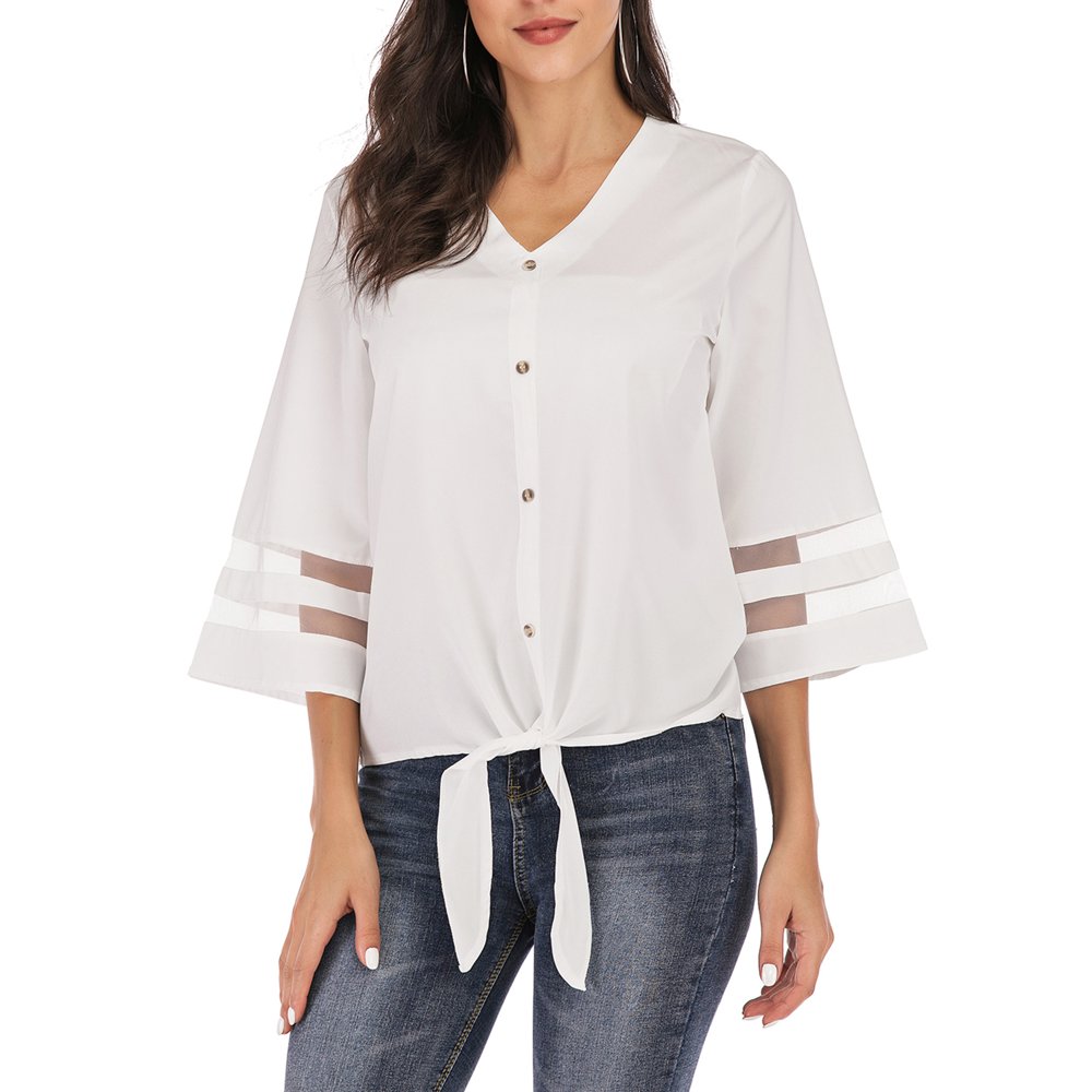 SAYFUT - SAYFUT Fashion Women Blouse Chiffon Shirt 3/4 Bell Sleeve ...