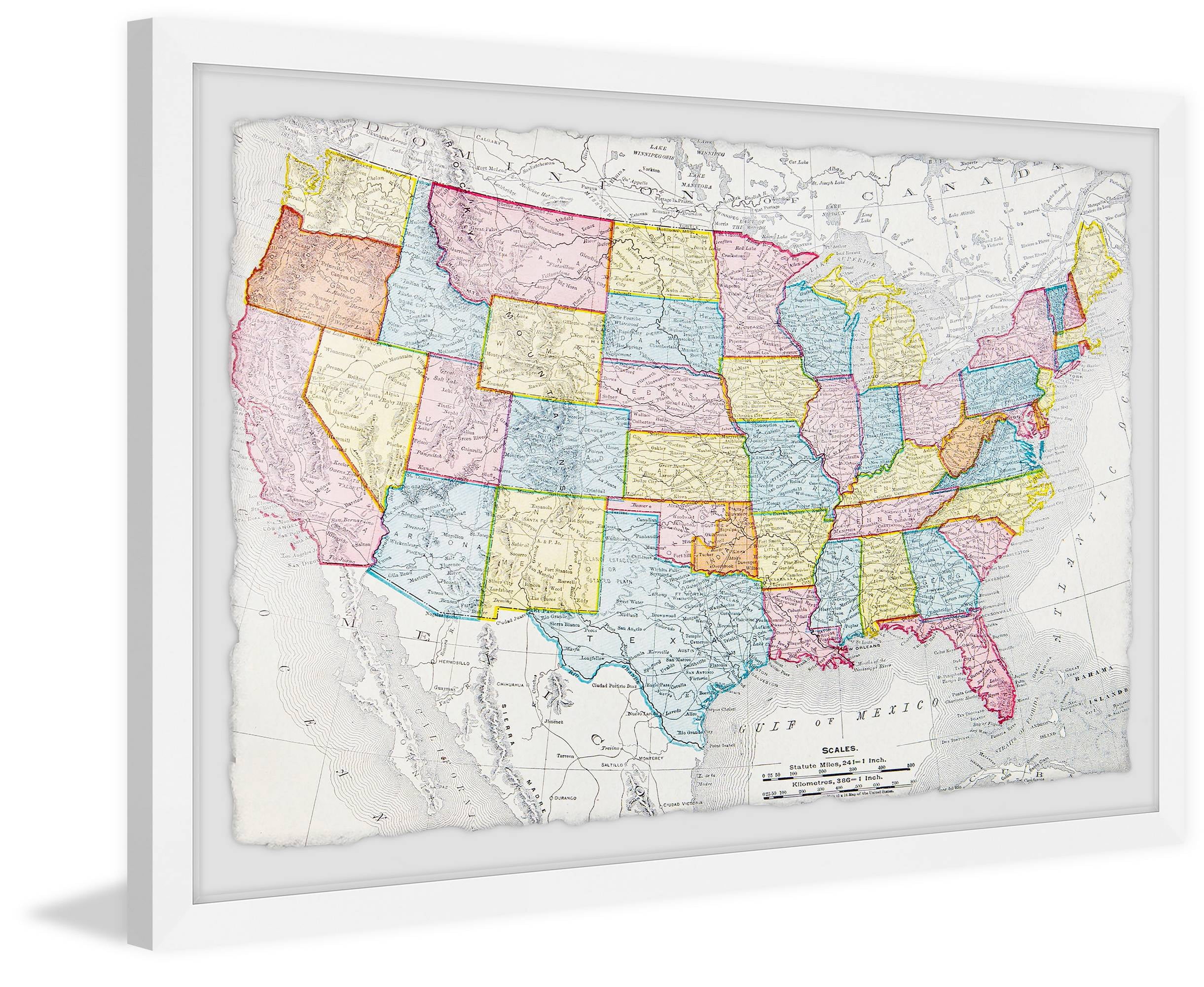 Marmont Hill A Colorful Map Framed Wall Art, 12" x 18"
