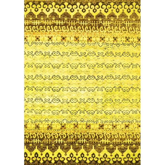 Ahgly Company Machine Washable Indoor Rectangle Abstract Yellow Contemporary Area Rugs, 5' x 7'