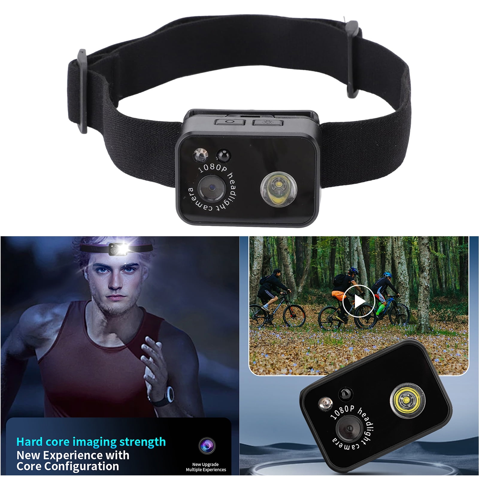 Night Adventure Headlamp Camera 2MP Lens 1080P Video Recorder Action Camera Smartly Sensings Switching 3W LED, 1000mAh