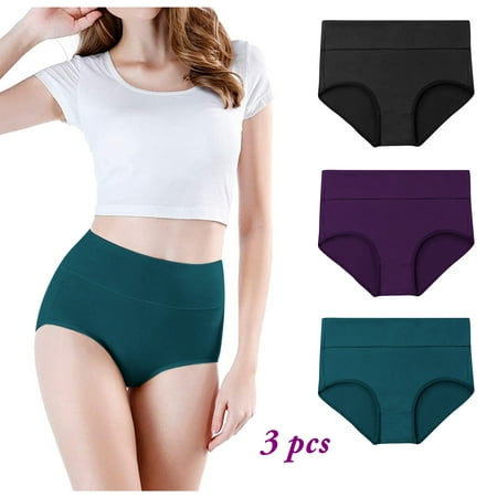 

Women Underwear Brief Panties High Waisted Cotton Stretch Soft Full Coverage Panties 3P