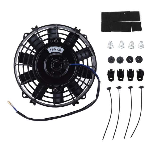 8in Electric Radiator Cooling Fan 12V 80W Straight Blade Pull Push Slim for AC System Intercooler