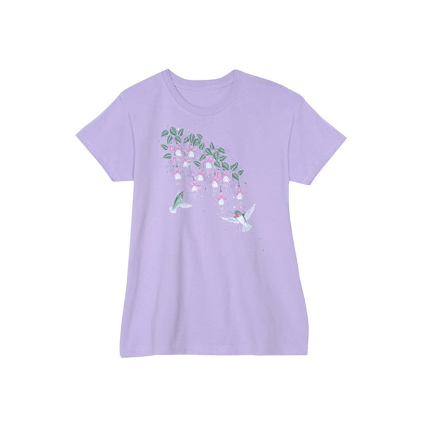 Morning Sun Women S Hummingbird T Shirt Purple Floral Print Tee Short Sleeve Medium Walmart Com