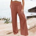 thumbnail image 2 of XuJwPNcy Wide Leg Pants Woman High Waist Smocked Trousers with Pockets Palazzo Flowy Summer Pants for Beach Vacation, 2 of 5