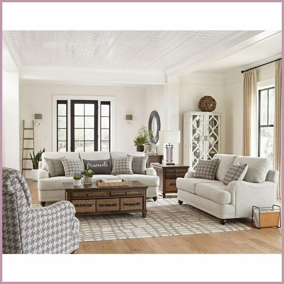 Modern Farmhouse Light Grey Upholstered 2-Piece Sofa & Loveseat Set with Reversible Cushions for Living Room