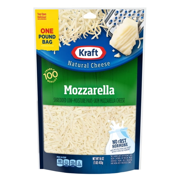 Kraft Natural Mozzarella Shredded Cheese, 16 oz Bag