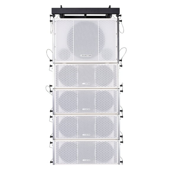 Sound Town ZETHUS Series Line Array Speaker System with One 15-inch Line Array Subwoofer, Four Compact 2 X 8-inch Line Array Speakers, White