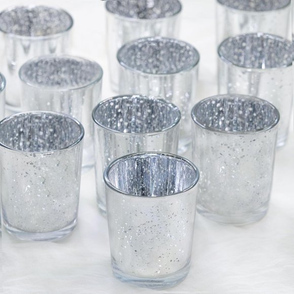 4PCS Silver Votive Candle Holders Bulk, Glass Tealight Candle Holders for Table Centerpiece, Baby Shower, Birthday Party, Home Decor Visit The KEYWING Store