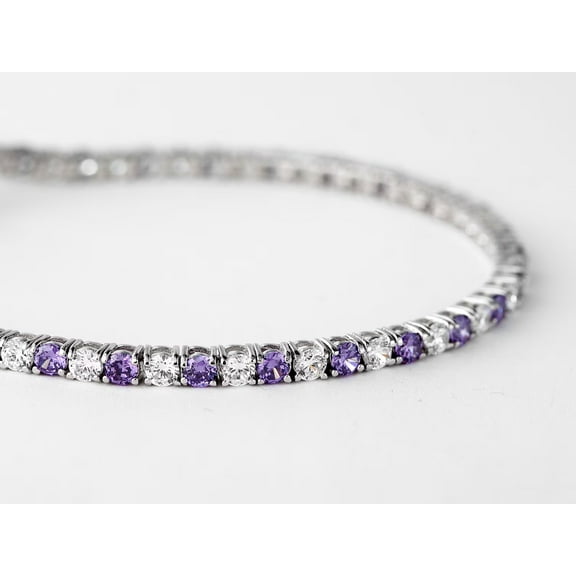 Amethyst& Diamond Womens Tennis Bracelet 14K White Gold Plated