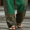 thumbnail image 4 of Tsivenald Linen Pants Men Baggy Harem Vacation Trousers Ethnic Printed Patchwork Breathable Loose Fit Mens Bohemian Beach Bottoms, 4 of 5