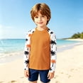 thumbnail image 2 of GobdXE Tropical Two-Tone Palm Tree Sleeve Print Unisex Kids Raglan Long Sleeve Crew Neck Rash Guard UPF 50 Sun Protection Outdoor Swim Top Orange,7-8 Years, 2 of 4