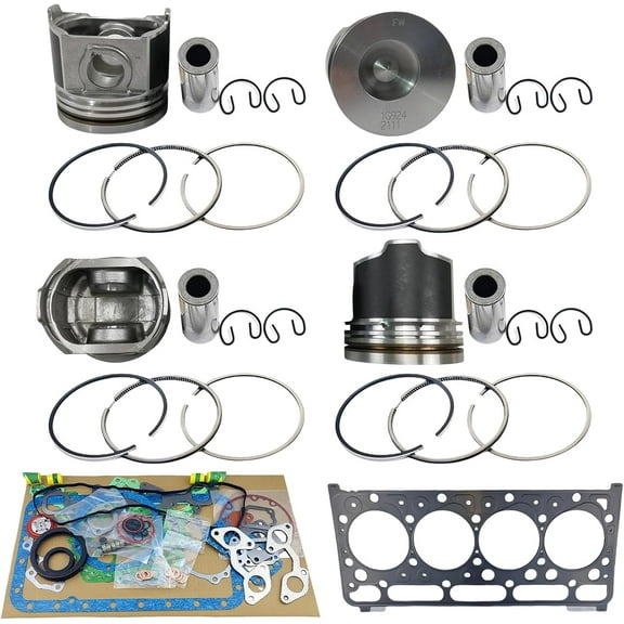 4PCS V2403 Piston Piston Rings With V2403 Full Gasket Kit Combustion Chamber 42mm For Kubota V2403 V2403T V2403M V2403MDI V2403DI Engine KX161-3 Excavator For Bobcat T190 S150 STD